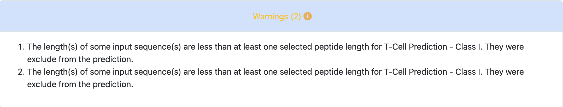 Peptide Length Warning