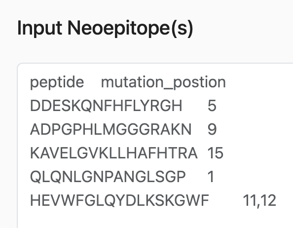 PHBR input neoepitopes