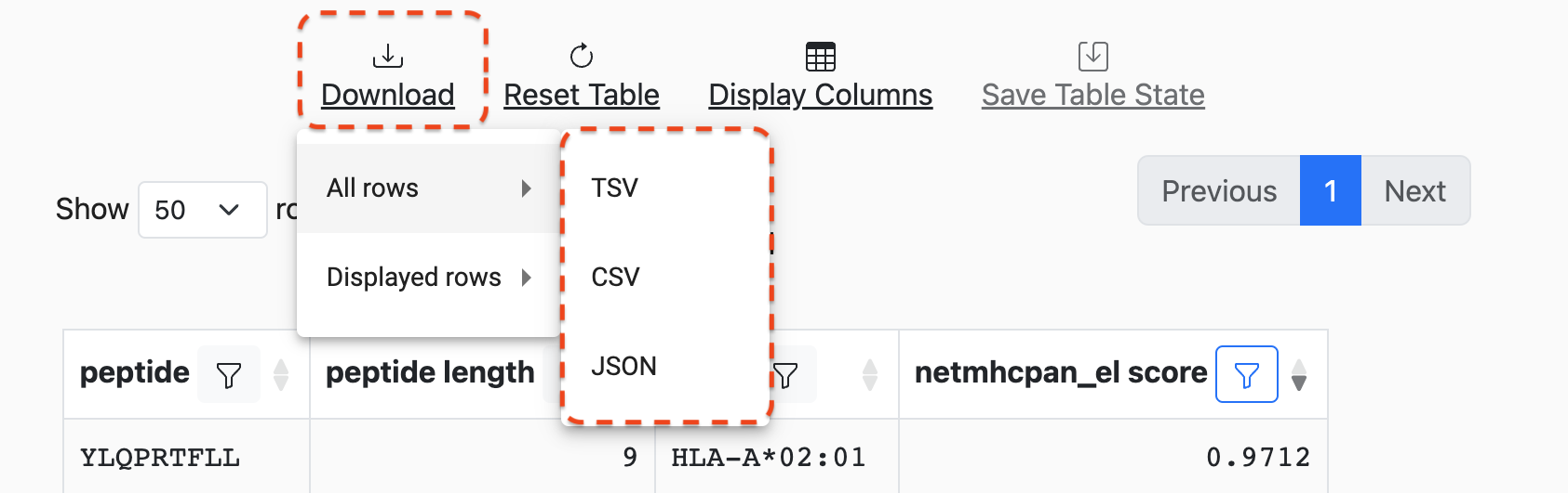 Table download